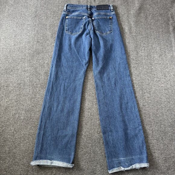 7 For All Mankind Tess Blue Bell Jeans Womens 24 Boho Denim USA Raw Hem 25x32 - Picture 3 of 14